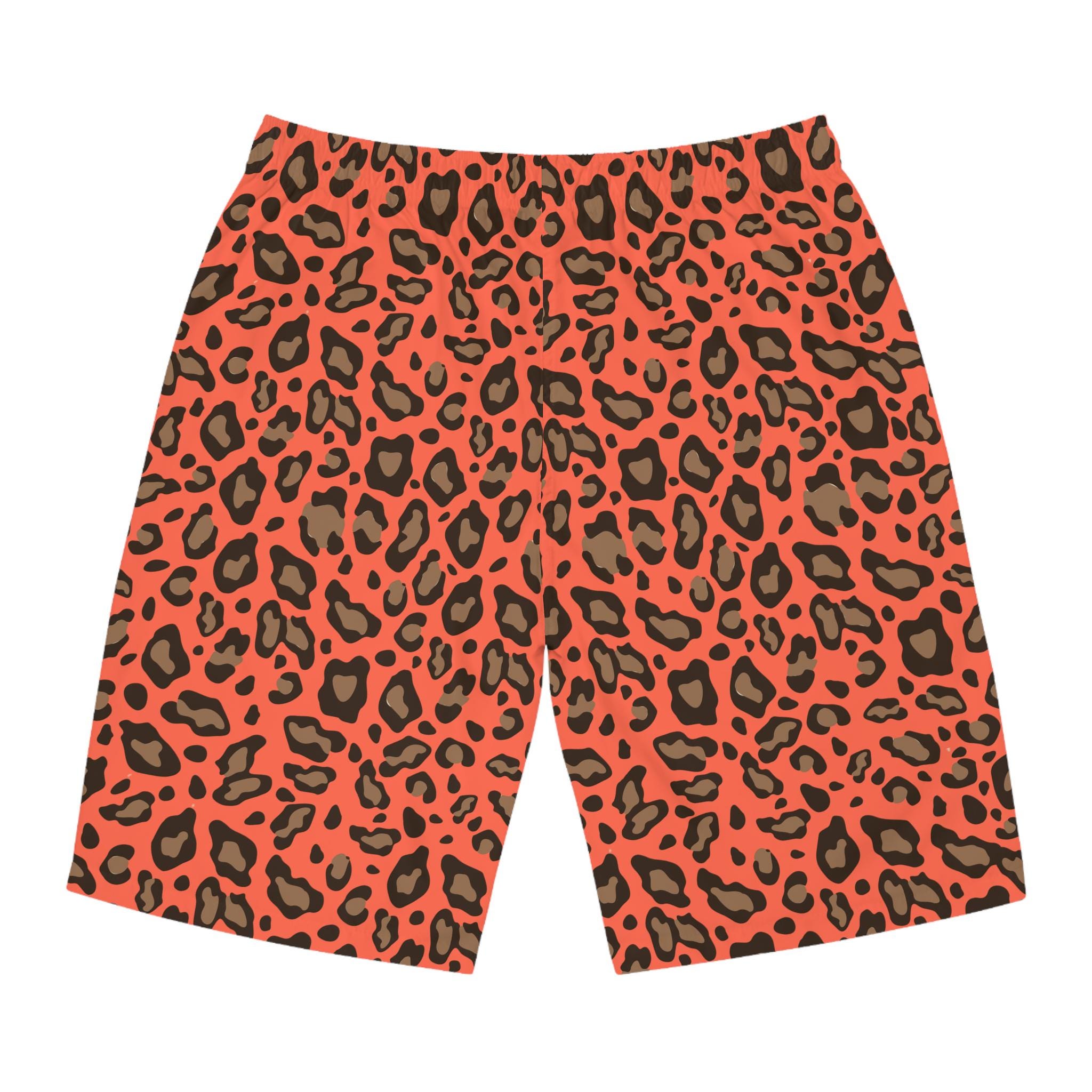 Men's Leopard Print Board Shorts Neon Flare Swim Trunks Quick Dry