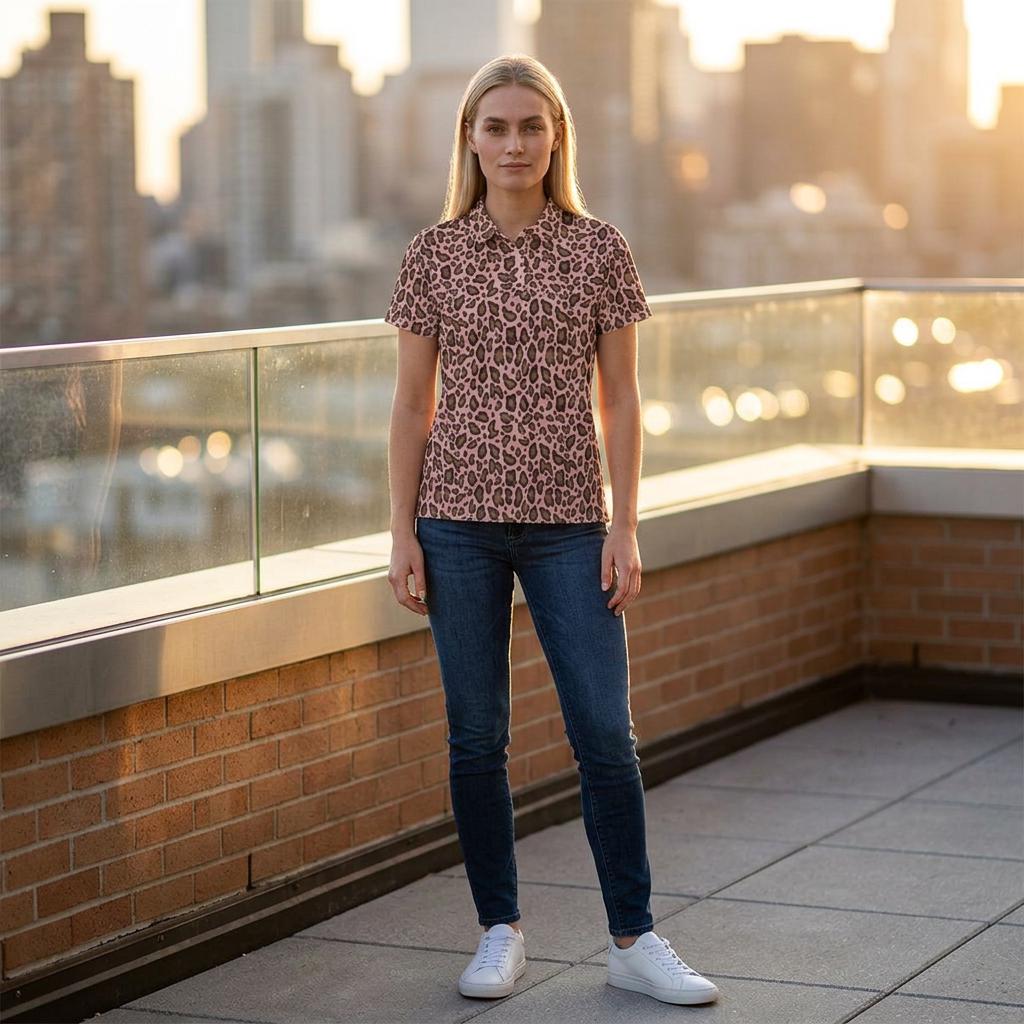 CC Riviera | Tea Rose Leopard Print Unisex Polo Shirt, Luxury