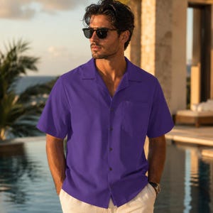 CC Mirage | Fresh Purple Men's Hawaiian Shirt, Resort Button Up Vacation Shirt