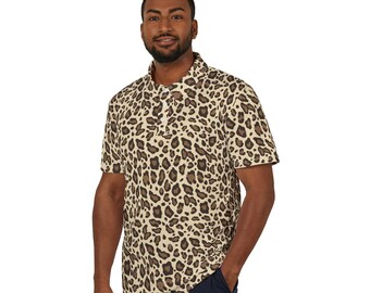 CC Riviera | Beige Leopard Print Unisex Polo Shirt, Luxury Casual