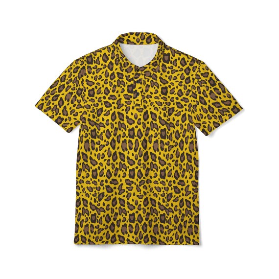 Leopard Print Polo Shirt, 24K Gold Yellow Unisex Polo, Wild
