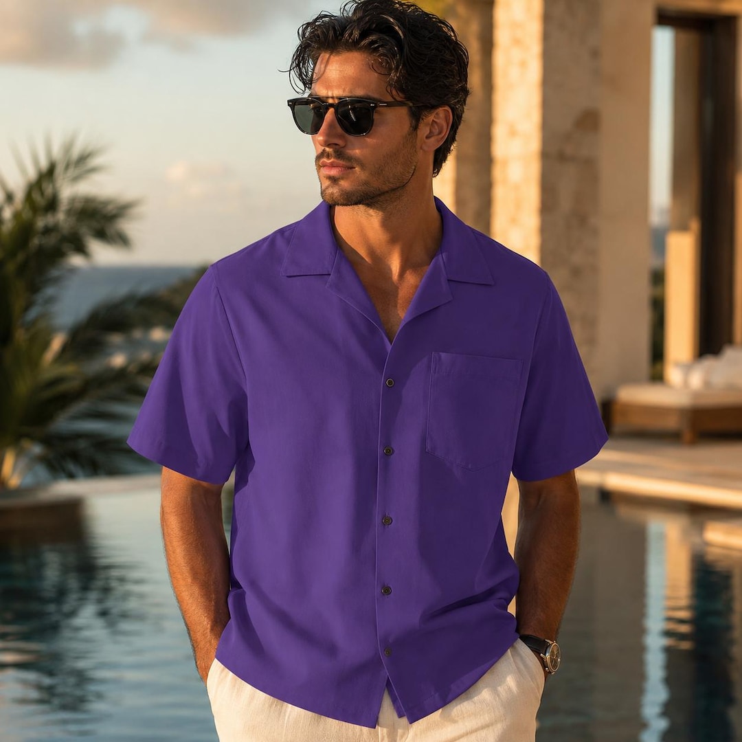 CC Mirage | Fresh Purple Men's Hawaiian Shirt, Resort Button up