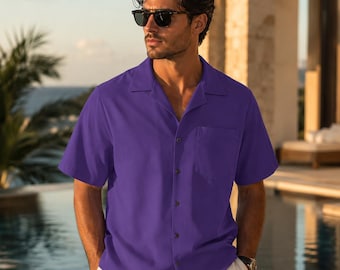 CC Mirage | Fresh Purple Men's Hawaiian Shirt, Resort Button Up Vacation Shirt
