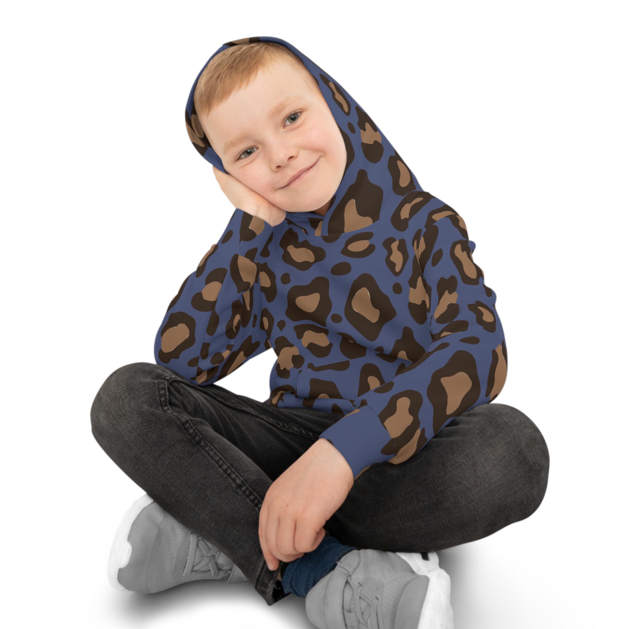 Leopard Print Children's Hoodie - Future Dusk AOP, Trendy Animal