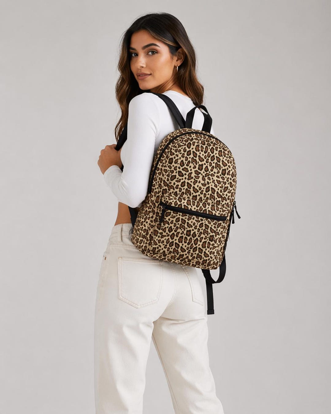 Leopard Print Backpack in Wax Paper Creamy Animal Print School Bag ...
