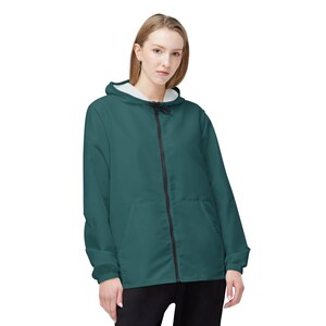 Solid Transformative Teal Green Windbreaker Jacket - Lightweight Water & Wind Resistant Outdoor Coat, Casual Streetwear image 7