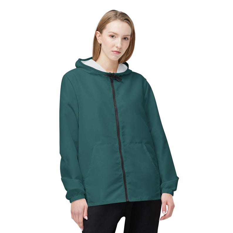 Solid Transformative Teal Green Windbreaker Jacket - Lightweight Water & Wind Resistant Outdoor Coat, Casual Streetwear image 7