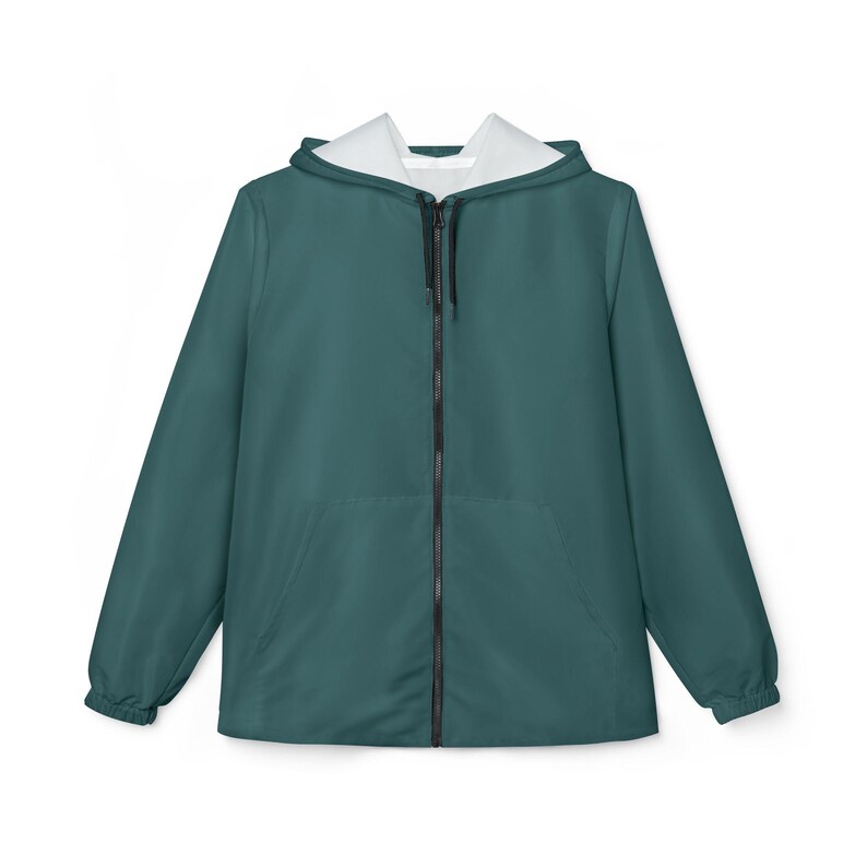 Solid Transformative Teal Green Windbreaker Jacket - Lightweight Water & Wind Resistant Outdoor Coat, Casual Streetwear image 11