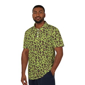 CC Riviera | Green Glow Leopard Print Unisex Polo Shirt, Luxury