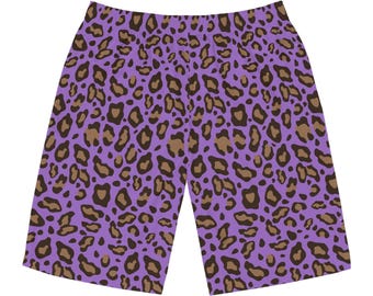 Men's Leopard Print Board Shorts Fresh Purple Swim Trunks Quick