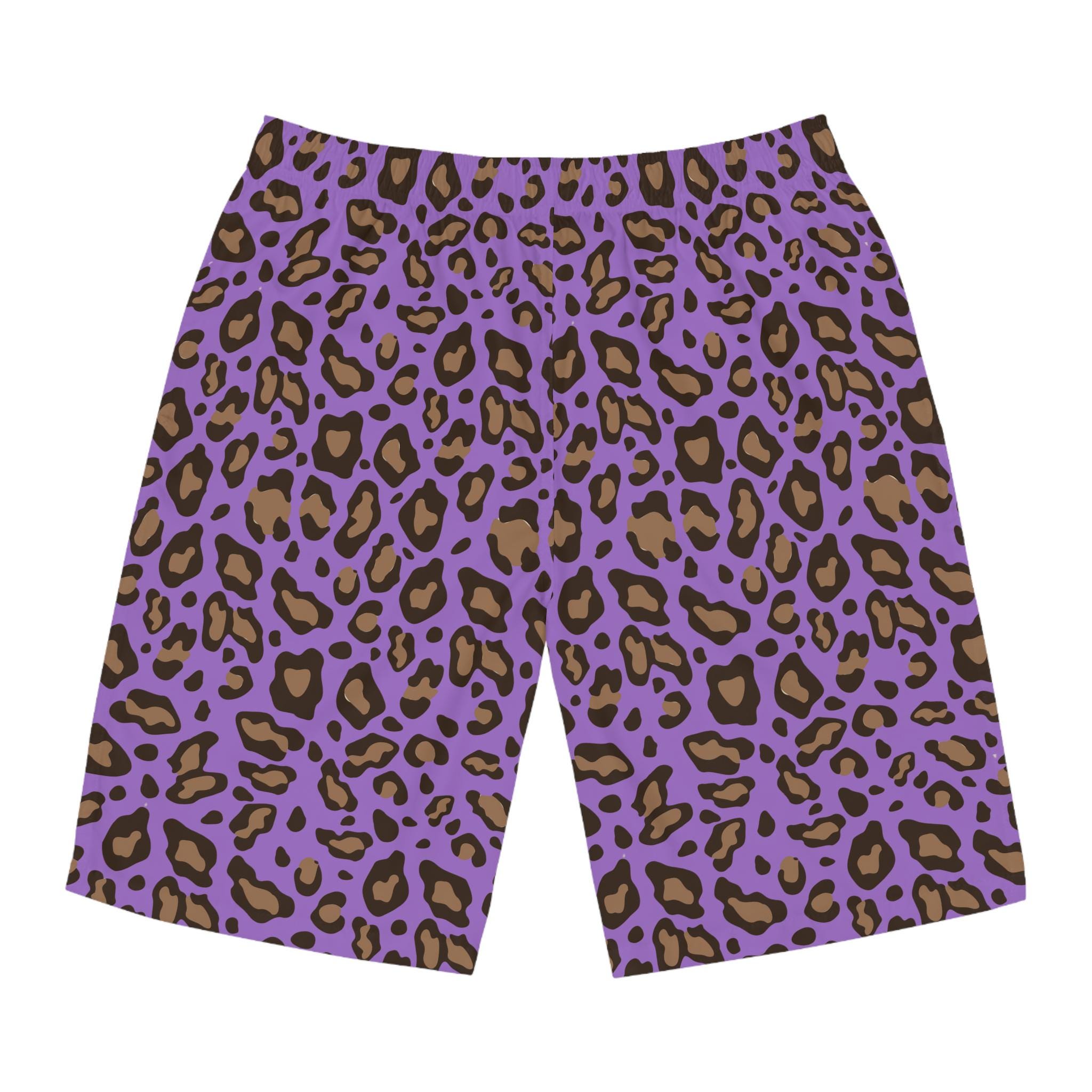 Men's Leopard Print Board Shorts Fresh Purple Swim Trunks Quick