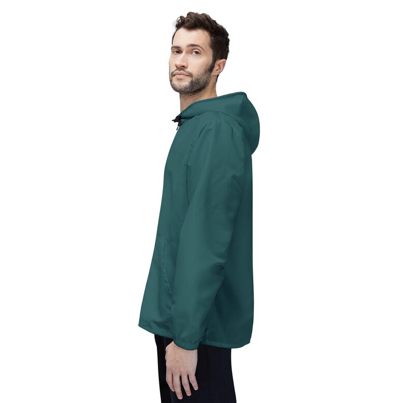 Solid Transformative Teal Green Windbreaker Jacket - Lightweight Water & Wind Resistant Outdoor Coat, Casual Streetwear image 5