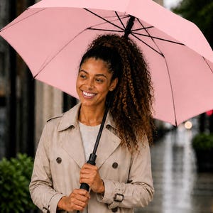 Foldable Umbrella - Solid Tea Rose Pink Waterproof Travel Umbrella for Commute & Gift