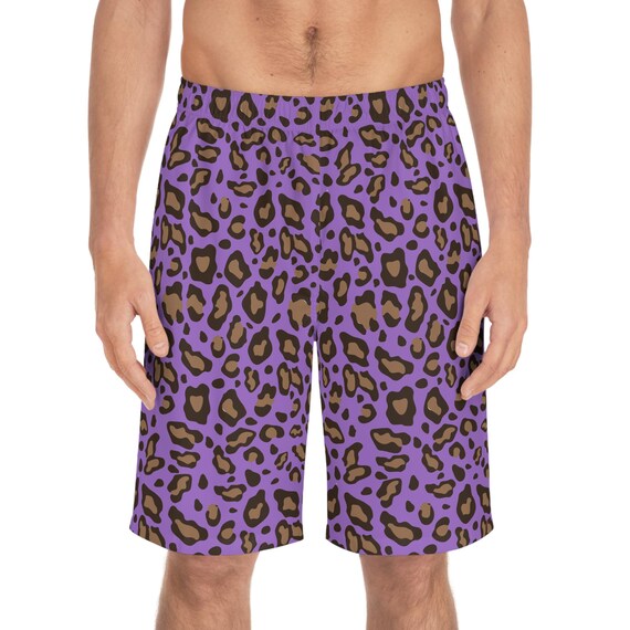 Men's Leopard Print Board Shorts Fresh Purple Swim Trunks Quick