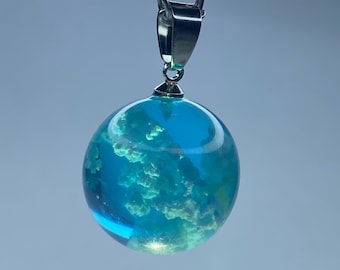 Daydream chain necklace ,Piece of heaven, White clouds, Blue sky, Handmade w/ resin in the UK