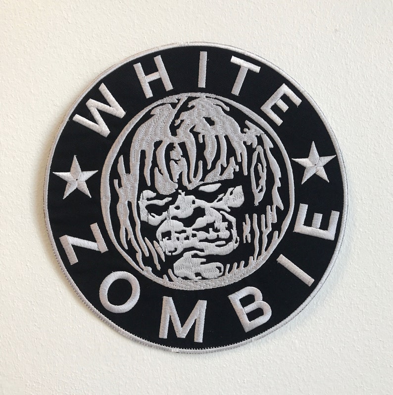 White Zombie Large Biker Jacket Back Sew on Hand Made Embroidered Patch Appliqu\u00e9