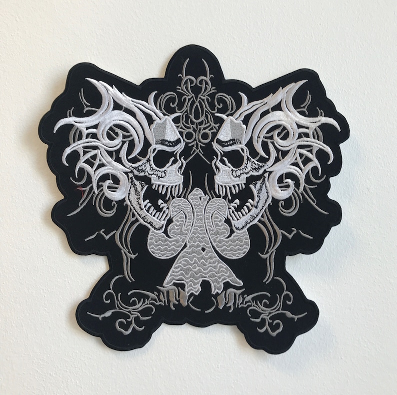 Skull Riders Large Biker Jacket Back Sew on Hand Made Embroidered Patch Appliqu\u00e9