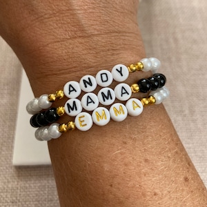 Personalized Name Bracelet, Custom Word Bracelet, Letter Bead Bracelet, Initial Bracelet, White Beaded Bracelet, Black Beaded Bracelet