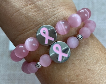 Bracciale Elastico Per La Consapevolezza Del Seno – Nastro Rosa Con Perle Di Porcellana E Ciondolo – Gioiello Di Supporto E Speranza Per Donne - 2