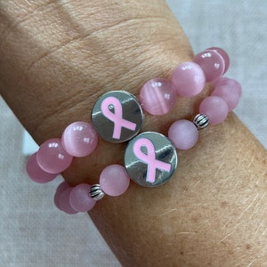 Breast Cancer Awareness Bracelet, Pink Awareness Bracelet, Breast Cancer Jewelry, Pink Breast Cancer Beaded Bracelet, Pink Ribbon Bracelet