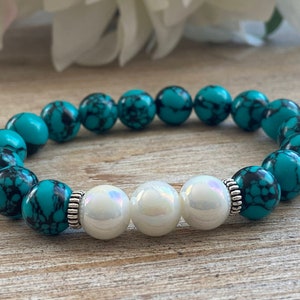 10mm Howlite Türkis Perlen Armband, Howlite Armband, Türkis Schmuck, Howlite Türkis Heilstein, Edelstein-Armband