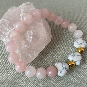 Rose Quartz Bracelet: Howlite Heart, Love & Healing Gemstone