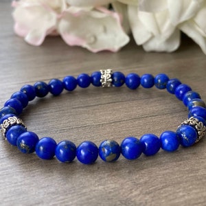 Lapis Lazuli Gemstone Bead Bracelet: 6mm Healing Crystal Jewelry