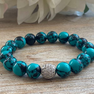 10mm Howlite Türkis Perlen Armband, Howlite Armband, Türkis Schmuck, Howlite Türkis Heilstein, Edelstein-Armband
