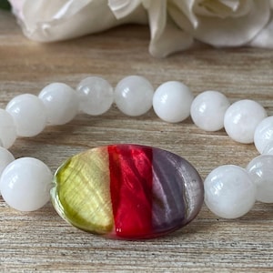White Jade Bracelet, Healing Gemstone Bracelet, Jade Bracelet, Beaded bracelet, Natural white jade, Crystal healing mala, Purity, serenity