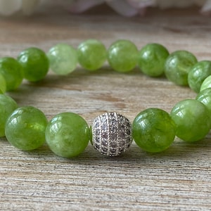 Green Peridot Gemstone Bead Bracelet, Natural Green Peridot Healing, Protection, Love Crystal Bracelet, August Birthstone, Mother&#39;s day Gift