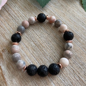 Pink Zebra Jasper Bracelet: Rose Gold Lava Stone Diffuser