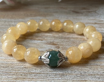 Citrine & Burmese Jade Beaded Bracelet: Handmade Gemstone Jewelry