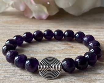 10mm Amethyst Beaded Bracelet: Natural Healing Crystal Chakra Jewelry