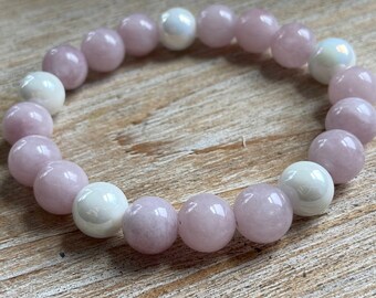 Bracelet de kunzite de 10 mm : bijoux en cristal de guérison avec pierres précieuses naturelles