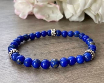 Lapis Lazuli Gemstone Bead Bracelet: 6mm Healing Crystal Jewelry