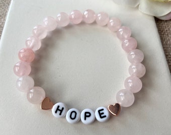 Hope Beaded Bracelet, Personalized letter bracelet, Rose Quartz bracelet, Custom Letter Bead Bracelet, Custom Word, Inspirational Gift