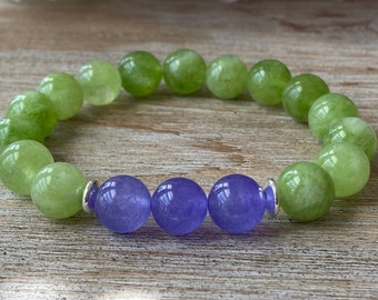 Armband met peridoot en paarse kwartskralen - August Birthstone