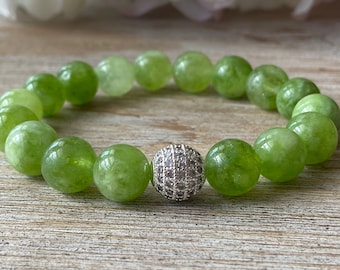 Green Peridot Gemstone Bead Bracelet, Natural Green Peridot Healing, Protection, Love Crystal Bracelet, August Birthstone, Mother's day Gift