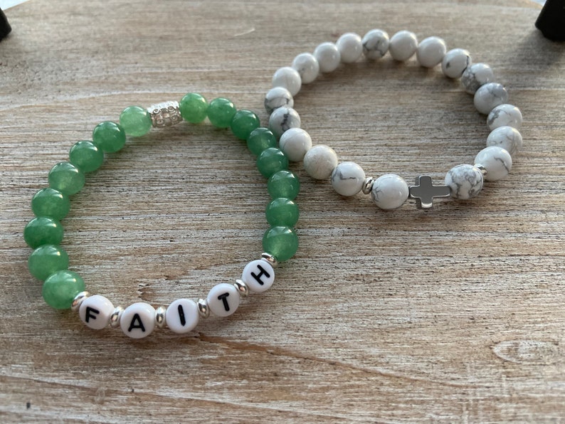 Faith Beaded Bracelet Personalized Word Bracelet Cross Etsy