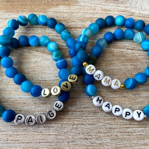 Personalized Agate Beaded Name Bracelet: Custom Letter Stacking Bracelet