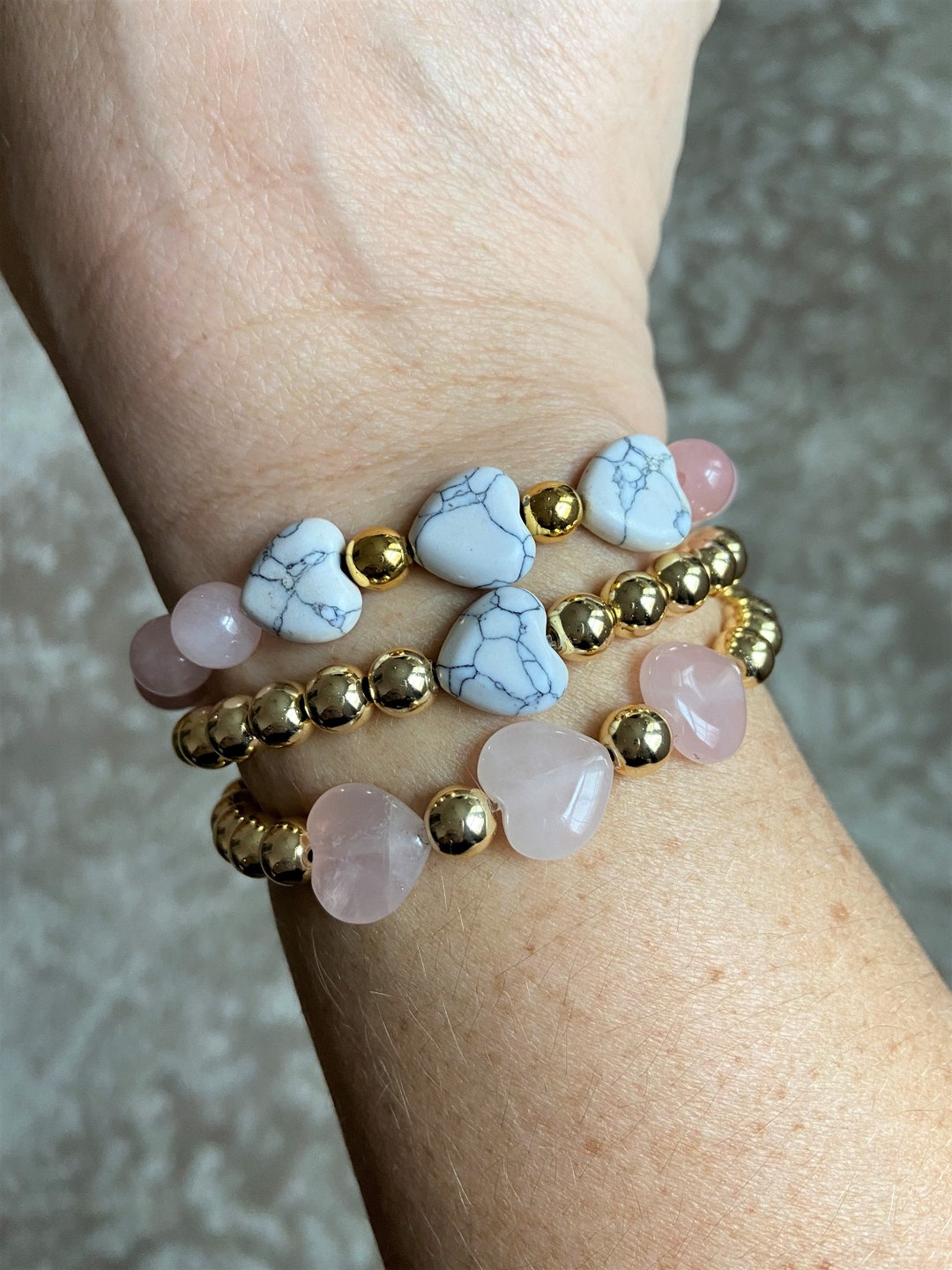 Gold Beaded Heart Bracelet: Custom Name Stacking Bracelet - Etsy
