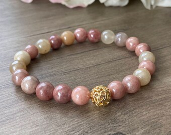 Pulsera de perla de piedra solar: cristal curativo de piedra preciosa natural