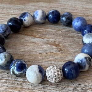 Sodalite Bracelet, Sodalite Jewelry, 10mm Sodalite Beads, Healing Calming Stone, Gemstone Bracelet, Crystal Bracelet, Natural Stone Bracelet