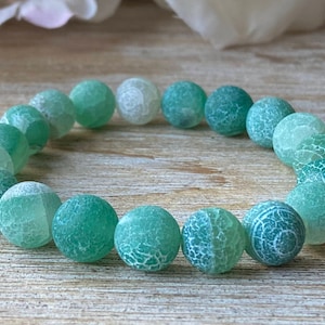 Natural Green Crackle Agate Beaded Bracelet, Agate Healing Bracelet, Calming Crackle Agate Bracelet, Natural Agate Jewelry, Balance, Purity