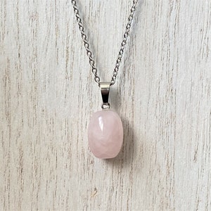 Rose Quartz Pendant Necklace: Stainless Steel Chain, Healing Gemstone