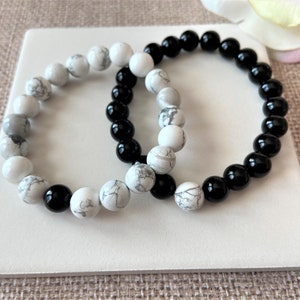 Matching Couples Bracelets: Onyx & Howlite Stone Beads
