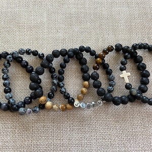 Men&#39;s Beaded Bracelet: Lava Stone, Jasper, and Initial Options