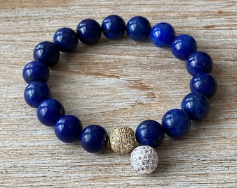 10 mm lapis lazuli-kralenarmband: natuurlijke kristallen kalmerende sieraden