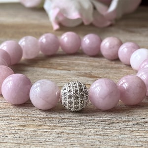 Kunzite Bracelet, Kunzite Jewelry, 10mm Kunzite loving stone, Kunzite Healing Calming Stone, Kunzite Healing Crystal Natural Gemstone