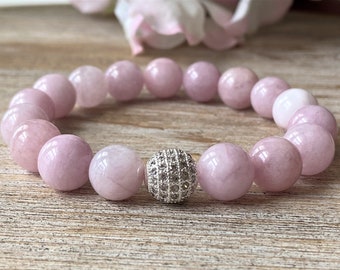 Bracelet de kunzite de 10 mm : bijoux en cristal de guérison avec pierres précieuses naturelles